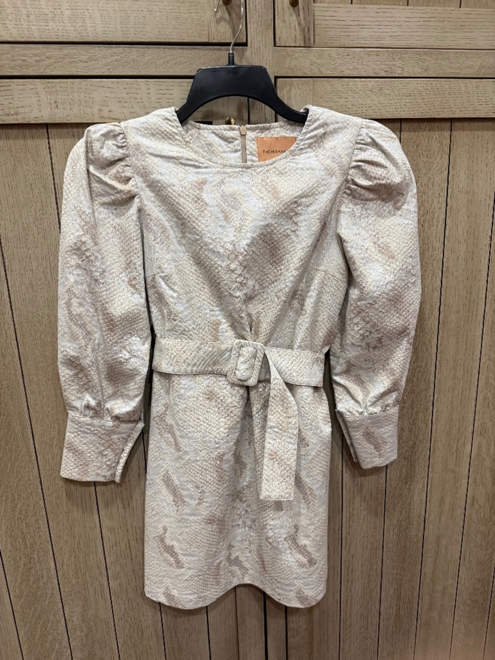 The Andamane Size XS Python Snake Animal Print Silver Puff-Sleeve Mini Dress